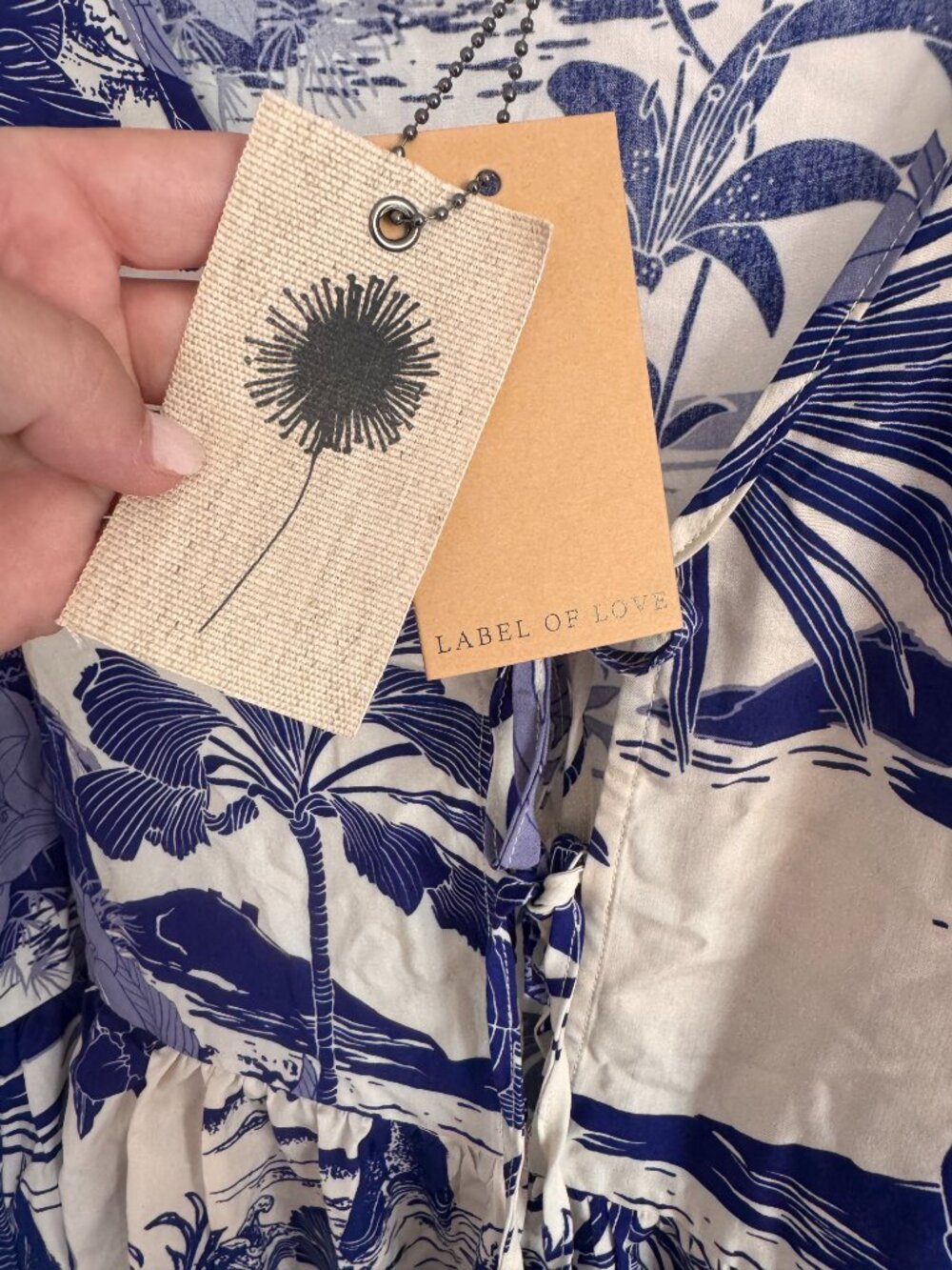 Label of Love Women's Blue and Cream Front Tie Beach Cover Up - Picture 9 of 10